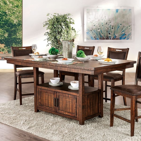 slide 2 of 7, Furniture of America Rainier Rustic 75-inch Walnut Counter Height Table