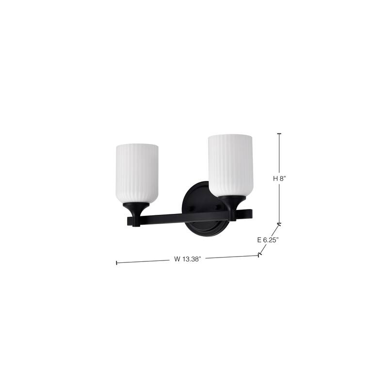 Solara 2 Light Vanity Matte Black Finish Frosted Ribbed Glass - Matte Black