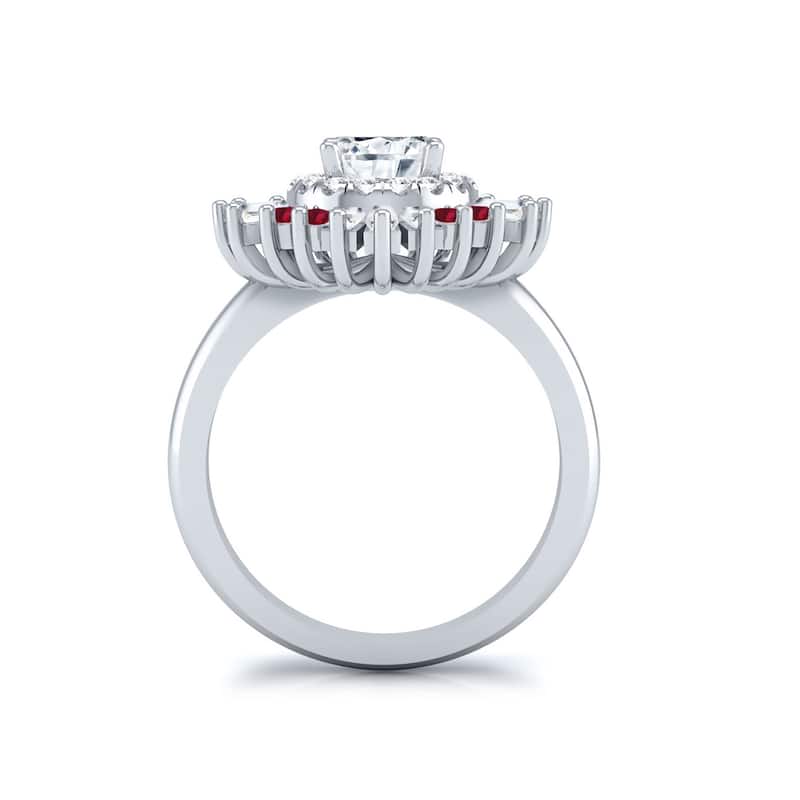 Auriya Vintage Ballerina 3/4ct Moissanite and Red Ruby & Halo Diamond Engagement Ring 14k Gold