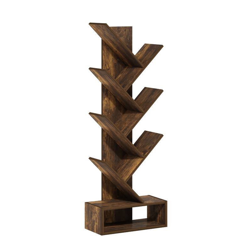 Furinno Tree Bookshelf 7-Tier Floor Standing Tree Bookcase with Bottom Shelf, Amber Pine - Amber Pine