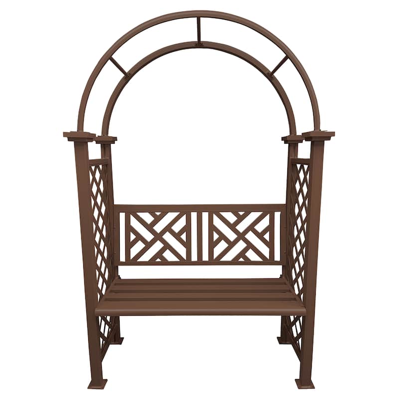 Aluminum Garden Arch with 2-Seater Bench - N/A - Brown