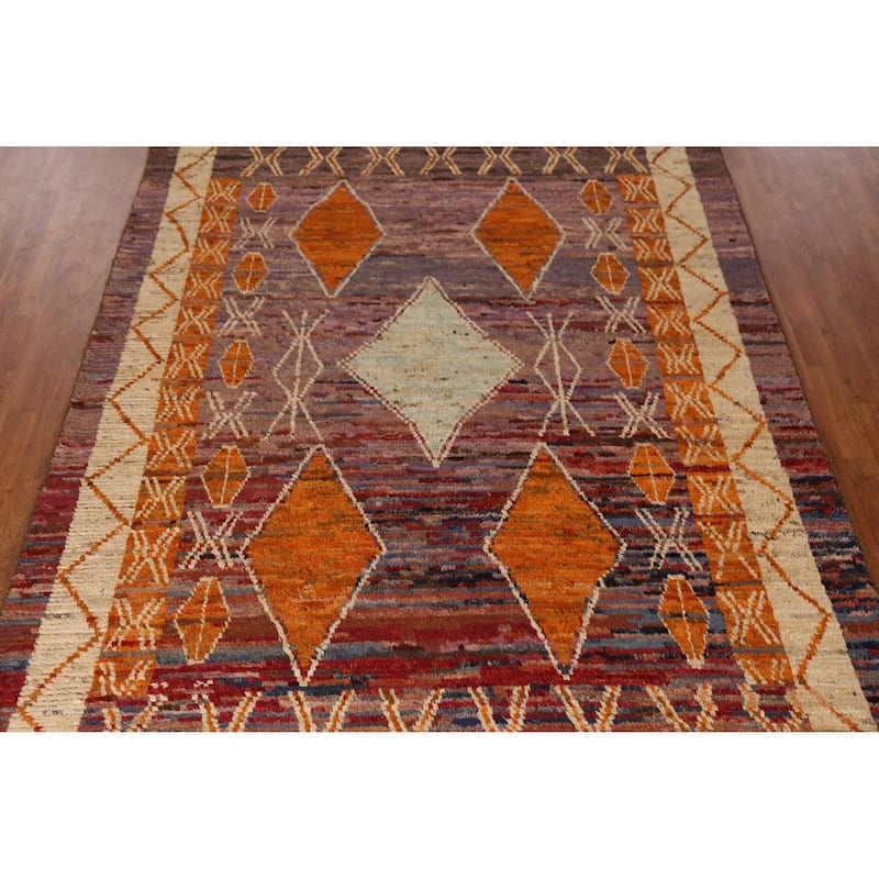 Geometric Purple Moroccan Oriental Area Rug Handmade Wool Carpet - 6'9" x 9'6"