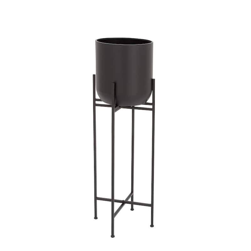 Metal Indoor Outdoor Planter with Removable Stand - Black - Roche River Decor - Black - 12"W, 42"H