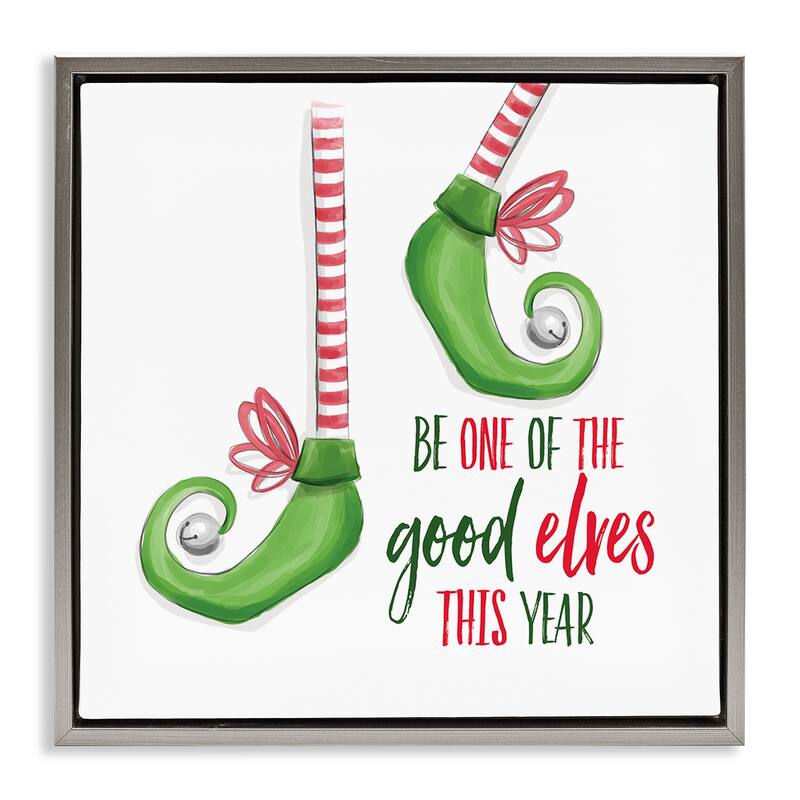 Stupell Festive Be A Good Elf Framed Floater Canvas Wall Art Design By Dogwood Portfolio - 18 x 18 - Grey