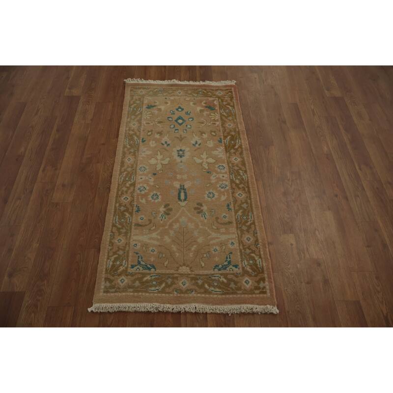 Hand Knotted Oriental 100% Wool Carpet Traditional All-Over Brown Ziegler Area Rug - 3' 9'' X 1' 11''