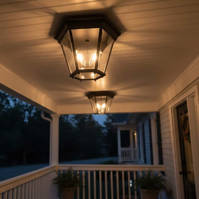 2 Light Outdoor Ceiling Lantern in Imperial Black