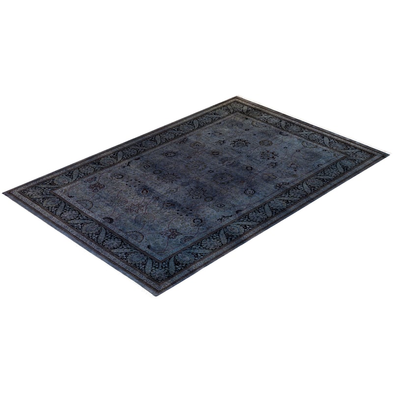 Overton Hand Knotted Wool Vintage Inspired Modern Contemporary Overdyed Gray Area Rug - 6' 4" x 9' 7"