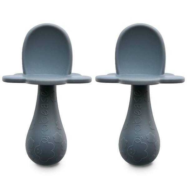 slide 2 of 7, Grabease Baby Silicone Spoon Set for Baby-Led Weaning & First Stage Self-Feeding, Gray