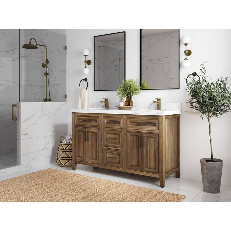 Willow Collections 60 in. W x 22 in. D Santa Monica Teak Double Sink Bathroom Vanity with Countertop