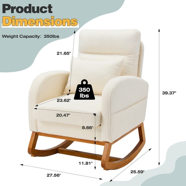 dimension image slide 4 of 6, EROMMY Rocking Chair Indoor, Glider Chair with Pillow and Blanket, Living Room, Bedroom & Baby Room, Pink/ Beige/Gray