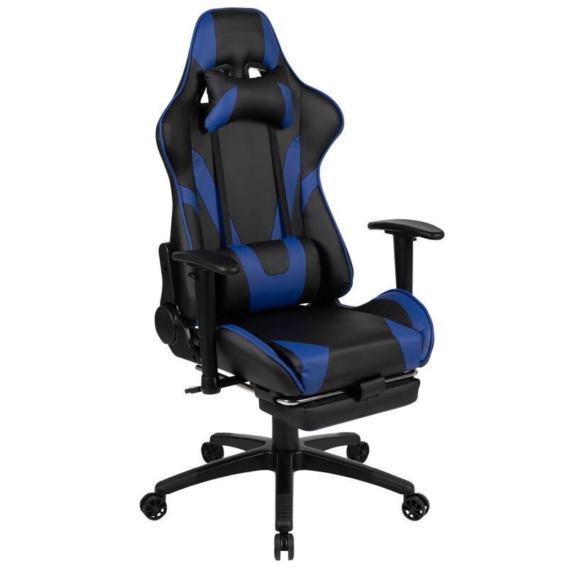 Racing Gaming Ergonomic Chair with Reclining Back, Footrest in LeatherSoft