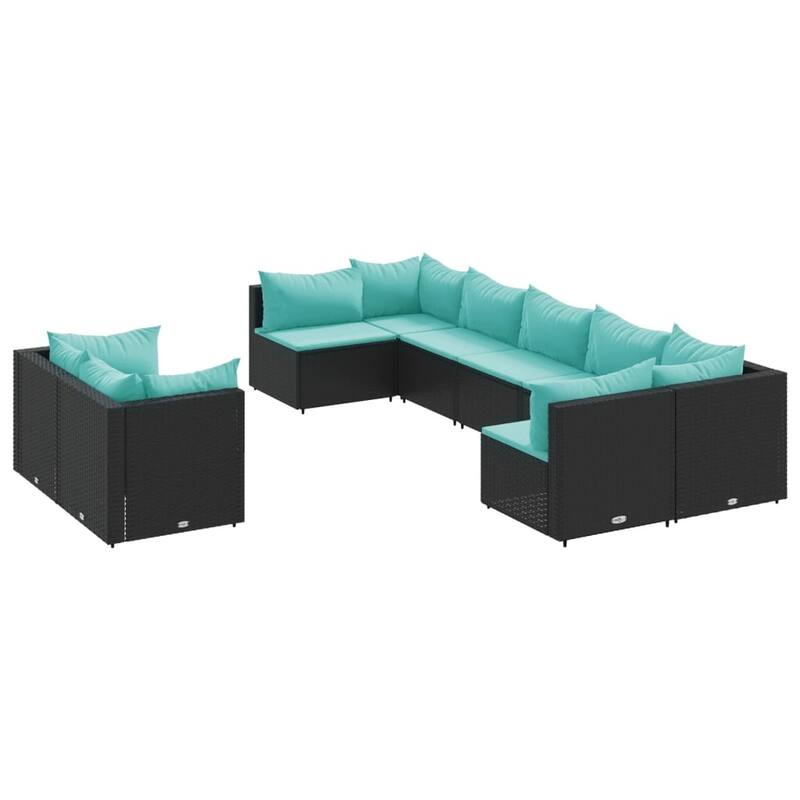 vidaXL Patio Sofa Set with Cushions Lounge Setting Outdoor Furniture Poly Rattan - 24.8" x 24.8" x 22.6"