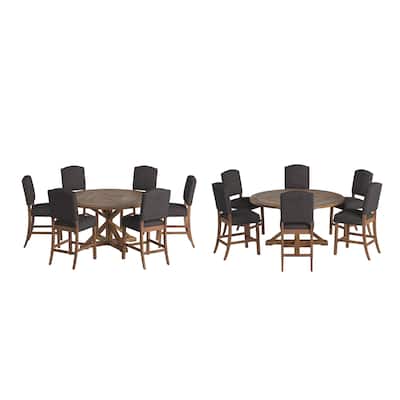 Krakova X-Base Round Table With Premium Tufted Nailhead Upholstered Chairs Set
