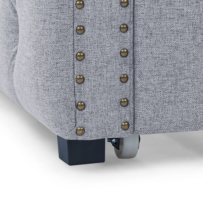 Tufted Daybed Upholstered Frame Sofa Bed with Button Copper Nail on Square Arms, and Pull-out Trundle Bed or Storage Drawers