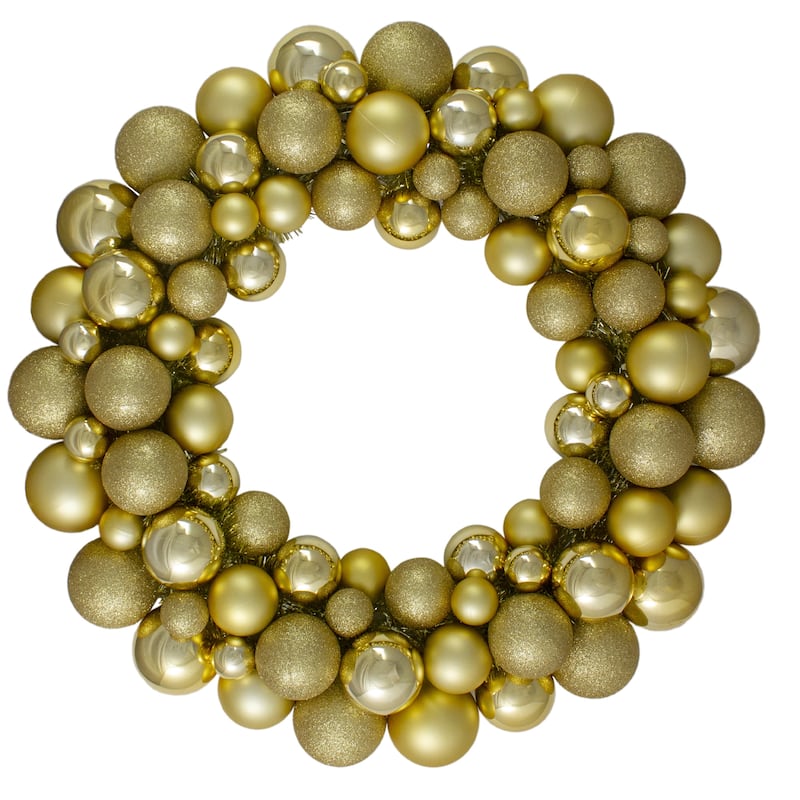 Vegas Gold 3-Finish Shatterproof Ball Christmas Wreath - Unlit