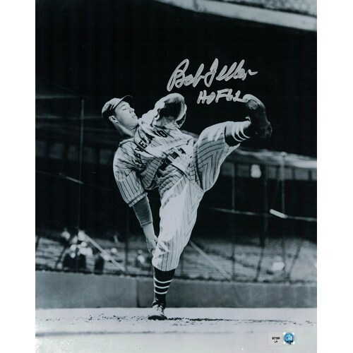 Bob Feller Autographed Cleveland Indians 8x10 Photo Leg Kick HOF MLB