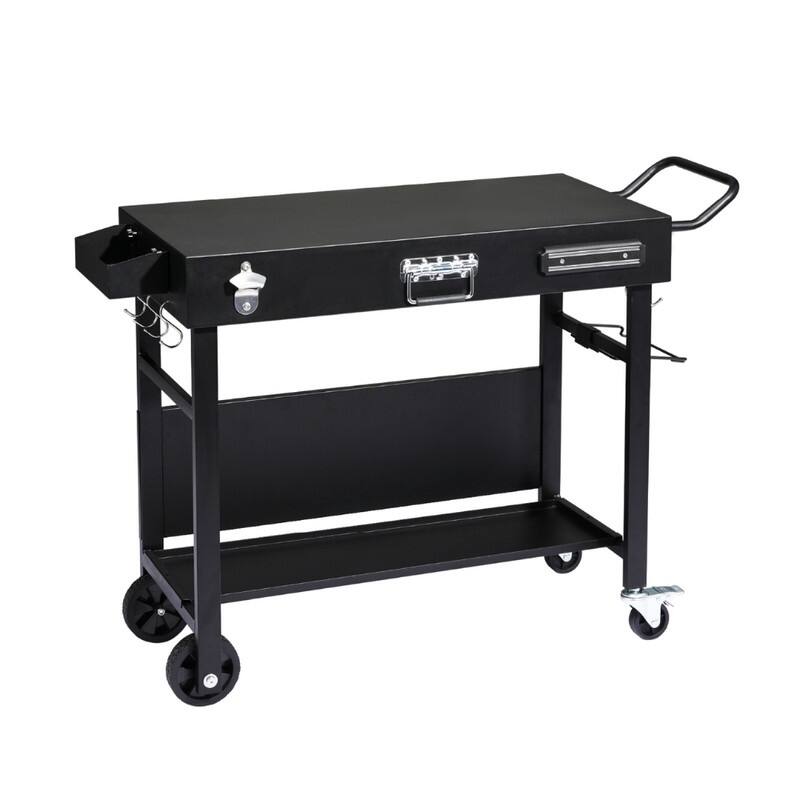 Portable 4-Wheel Collapsible BBQ Prep Table Black Outdoor Grill Station - N/A - Kitchen Cart