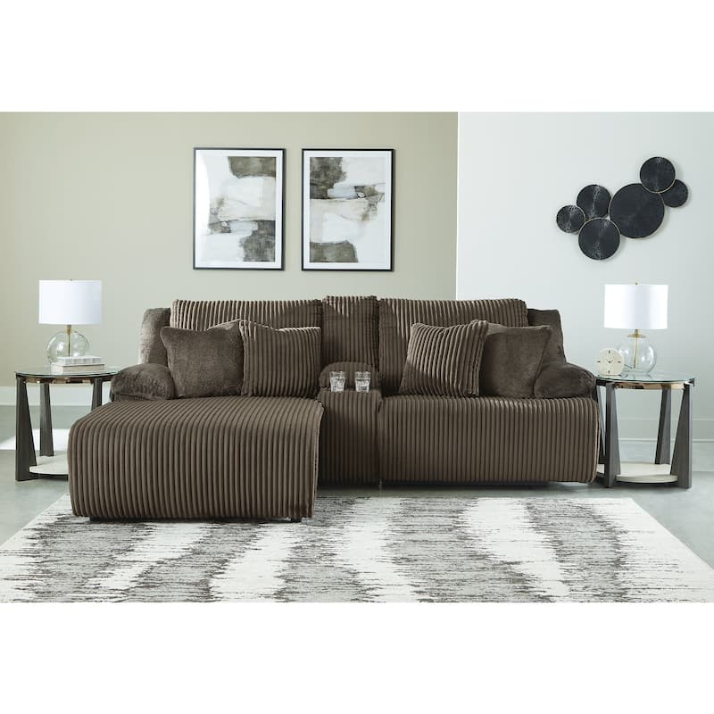 Signature Design by Ashley Top Tier 3-Piece Reclining Sectional with Chaise - 105"W x 74"D x 41"H - Left Facing - Chocolate