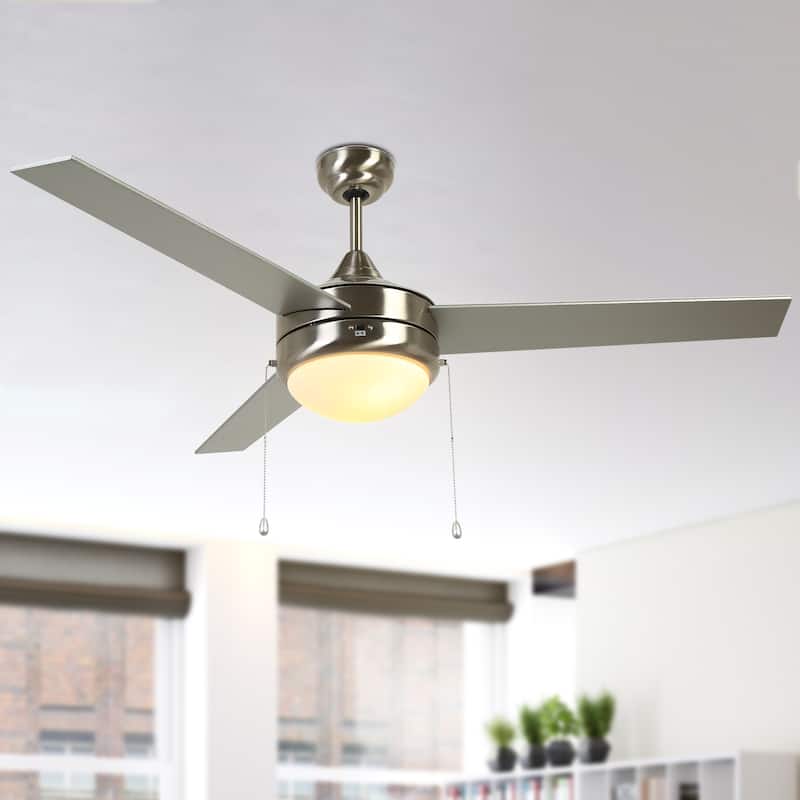 52" Modern Silver Indoor Flush Mount Ceiling Fan with Light - 52" Dia × 17.7" H