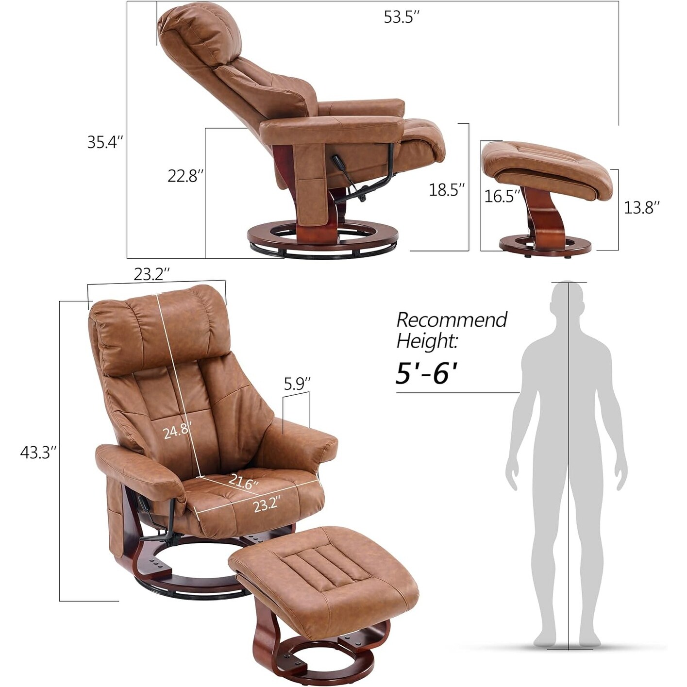 MCombo Set of 2 Recliner Chair with Ottoman Vibration Massag Faux