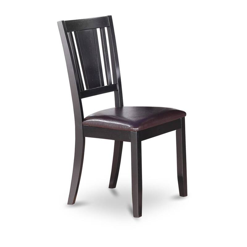 East West Furniture Dudley Dining Chairs With Slatted Wood Chairs Back, Set of 2, Black Finish(Seats Type Options)