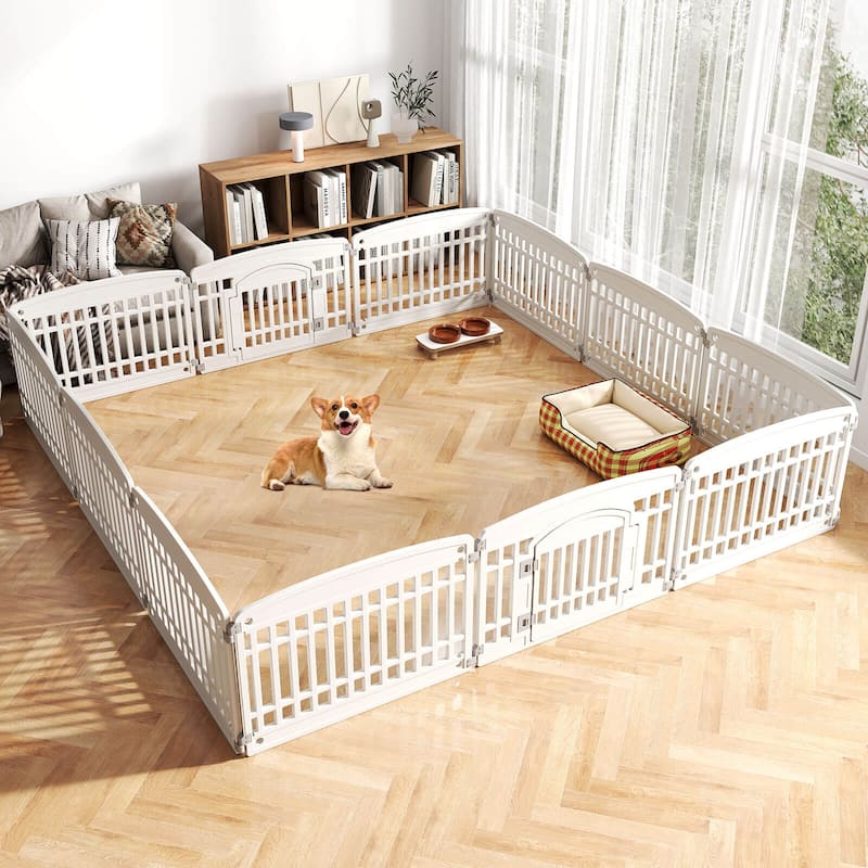 Costway 6/12 Panel Plastic Dog Playpen with Lockable Gate for Small &
