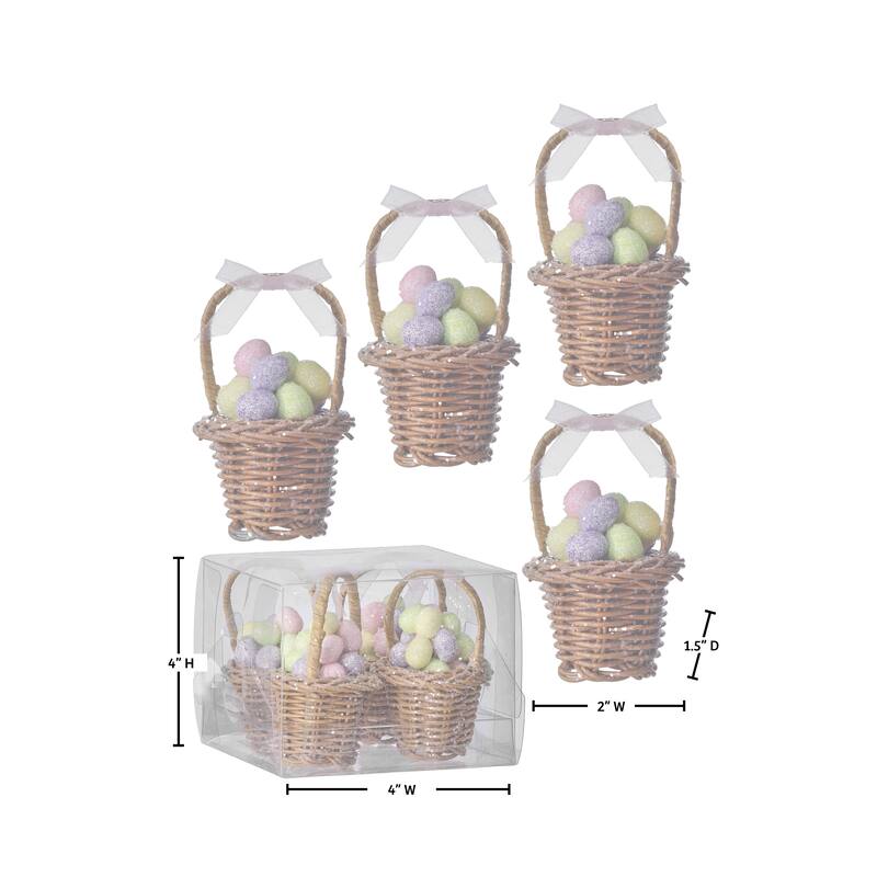 3" Easter Basket Ornament With Pastel Eggs Set of 2