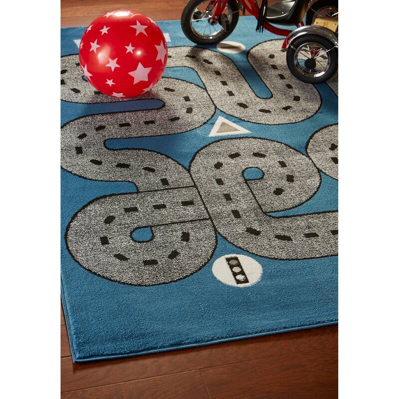 Wren Blue Race Track Children's Indoor Area Rug by Sevita