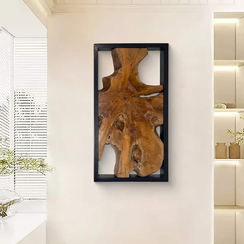 Greenage Teak Wall Decor Abstract Live Edge Wall Sculpture - 31.4" x 16.9"x 2.36"
