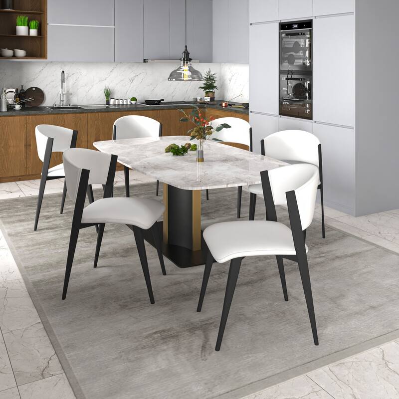 Modern Leather Dining Chair - Upholstered Accent Chair with Metal Legs, Curved Open Back & No Assembly - For Kitchen or Office
