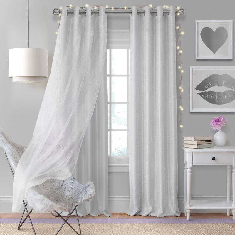 Elrene Aurora Kids Room Darkening Layered Sheer Curtain - 52"x84" - Pearl Gray