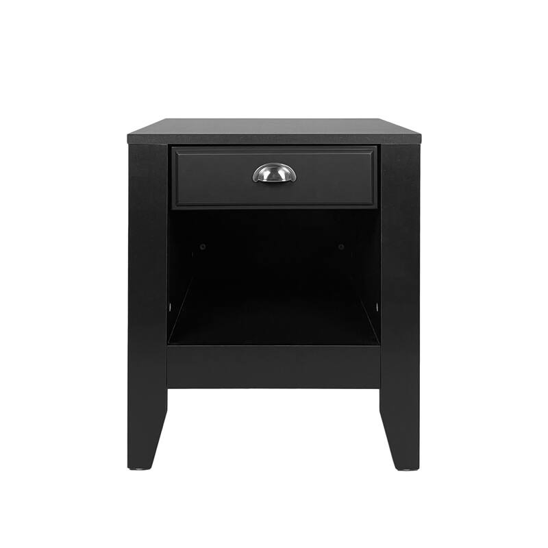 Modern Nightstand with Drawer and Open Shelf, Wood Bedside Table, 2-Tier Night Table