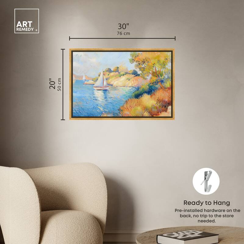 Art Remedy Sail Off In The Morning Framed Impressionism 1 Piece Canvas Wall Art /Monet And Van Gogh Inspired Art