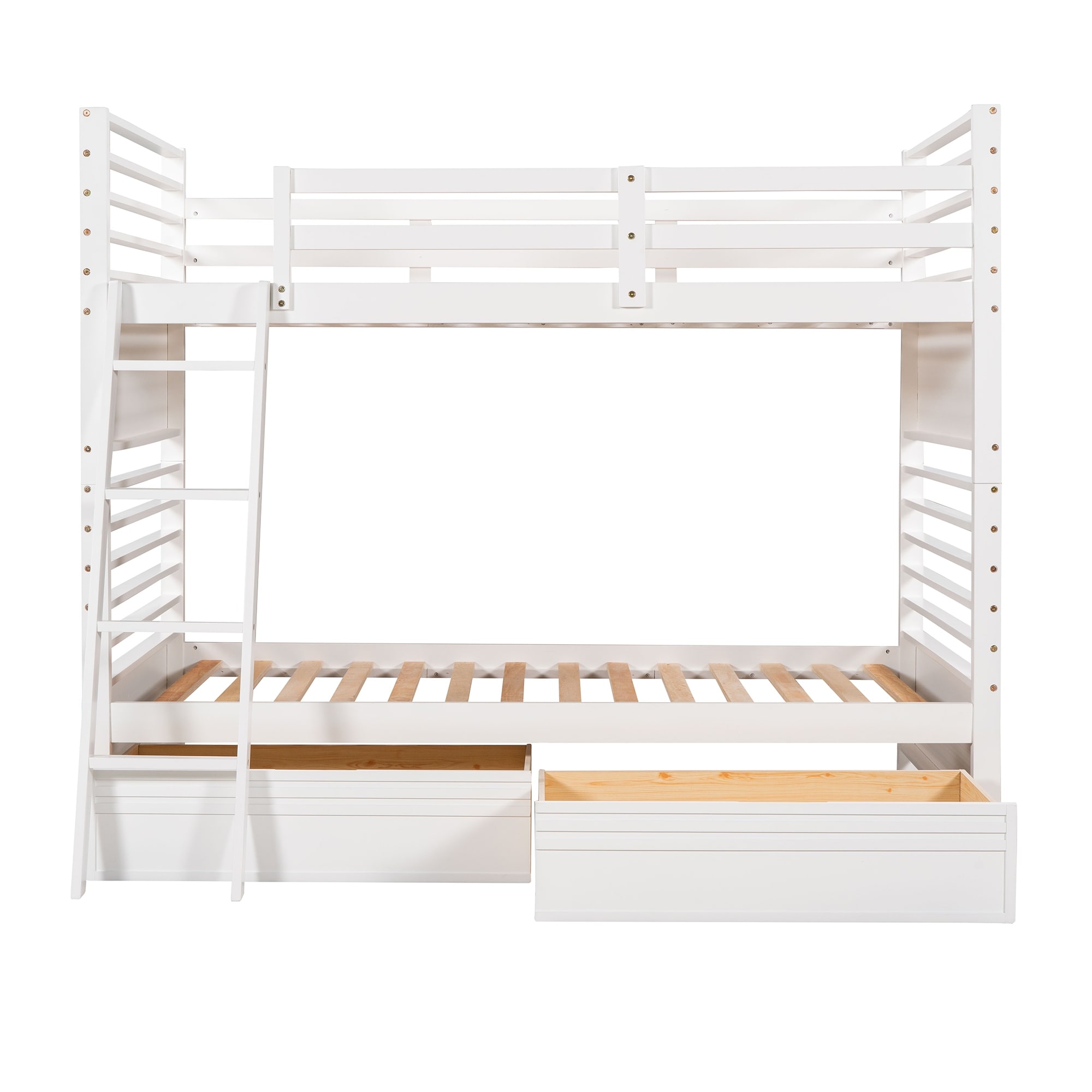 Twin Over Twin Wooden Bunk Bed With 2 Drawers, Space-Saving/No Box ...