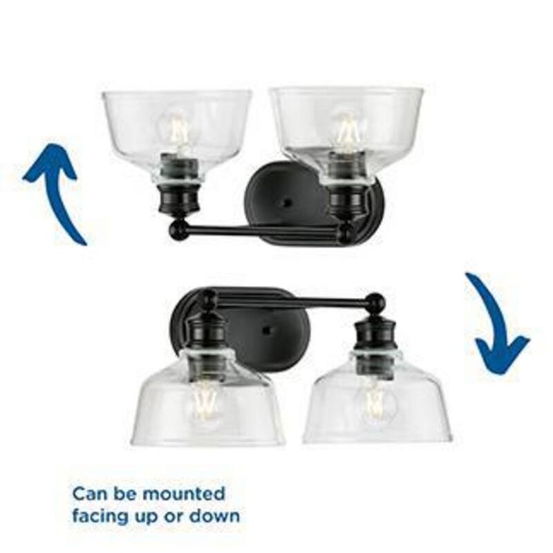 Singleton Collection 2-Light 17 in. Matte Black Vanity Light with Clear Glass Shades - Small