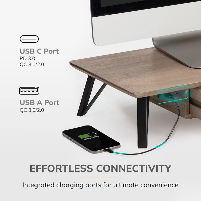 Jani Wood Monitor Stand Riser Desk - Ergonomic Design Stand, Desktop Organizer Table for Home, Office Workspace, Gaming Desk