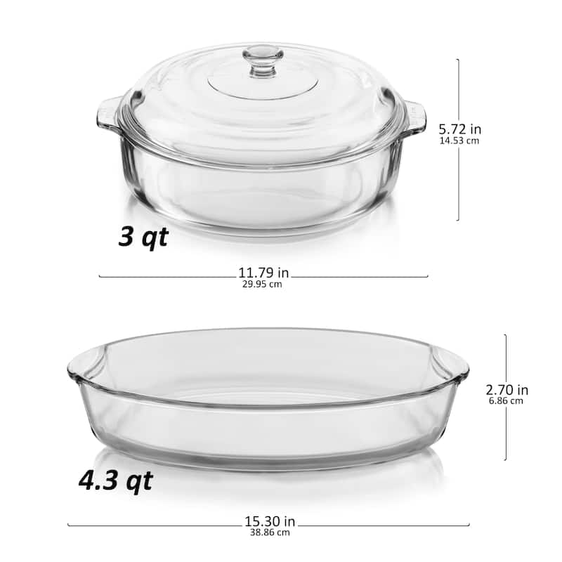 Libbey Baker's Basics 2-Piece Glass Casserole Baking Dish Set with 1 Glass Cover