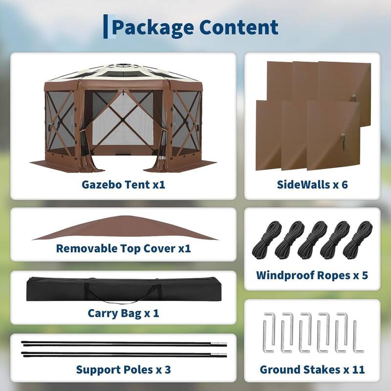 13FT Pop Up Gazebo Tent with 6 Removable Wind Panels for Outdoor Events, Camping, Patio, Backyard - N/A