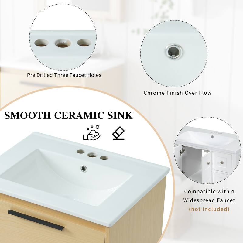 24" Bathroom Vanity with Sink Combo, Multi-functional Bathroom Cabinet with Drawer, MDF Board, Natural