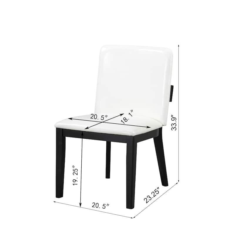 Modern Black-Finish Wood Glossy PU Leather Upholstered Dining Chairs Set of 2