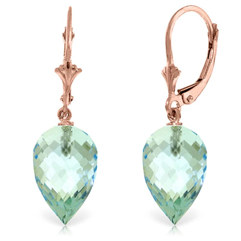 22.5 Carat 14K Solid Gold Pointy Briolette Drop Blue Topaz Earrings - Rose