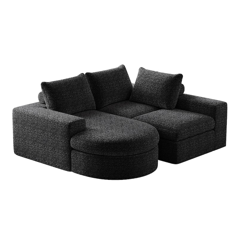 Chenille Cloud Deep Seat Couch L-shape Sectional Sofa w/ Curved Chaise