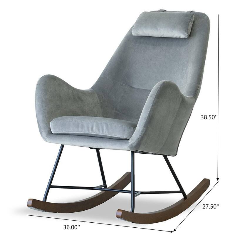 Grey Velvet Rocking Chair, Comfort and Style, Velvet, 38.5"H x 27.5"W x 36"D for Living Room Bedroom Waiting Room