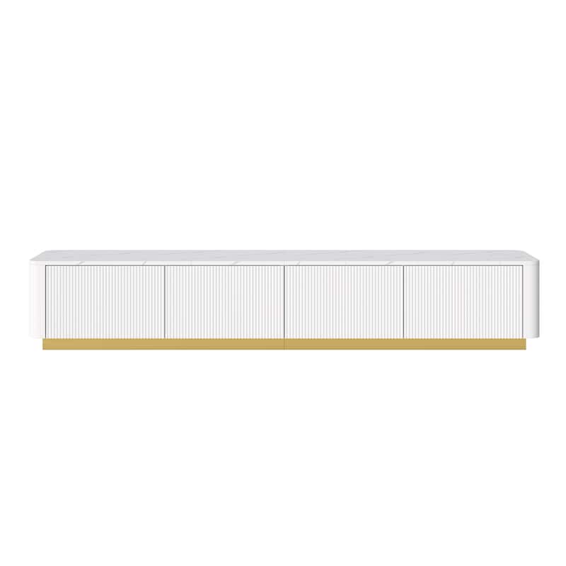 Fluted Tv Stand For Tvs Up To 85", Faux Marble Tabletop Media Console With 4 Drawers,Curved Profile Design