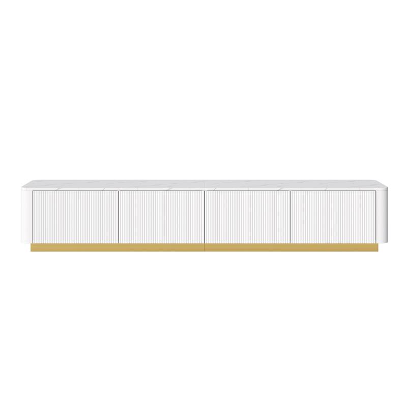 Roomfitters Luxury Fluted TV Stand for TVs up to 85", Modern Media Console with Faux Marble Top, Curved Design and Storage