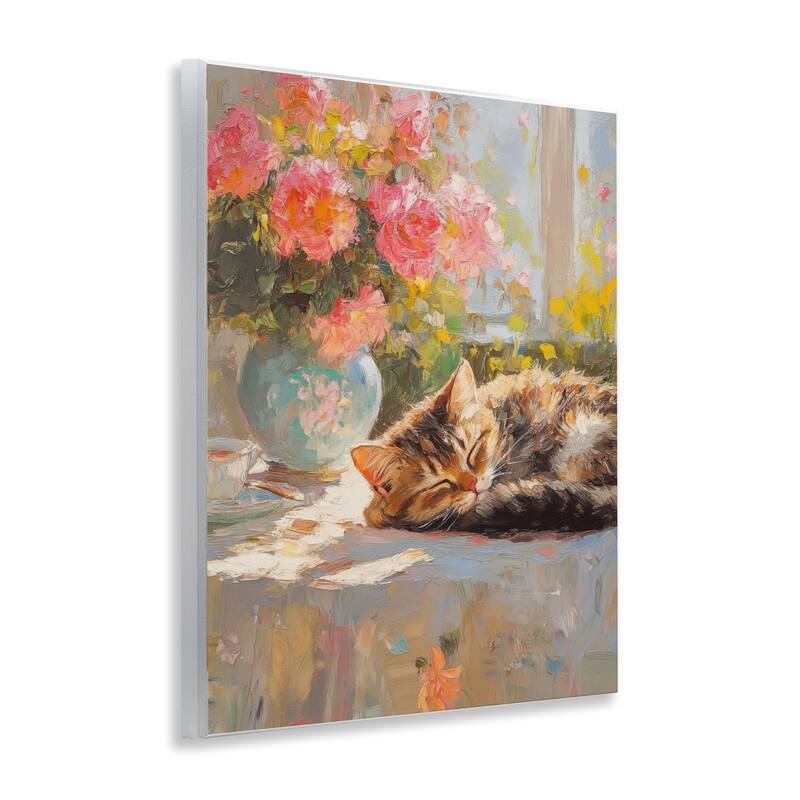 Stupell Sleeping Kitten & Flower Vase Wall Plaque Art Design By Nini Art