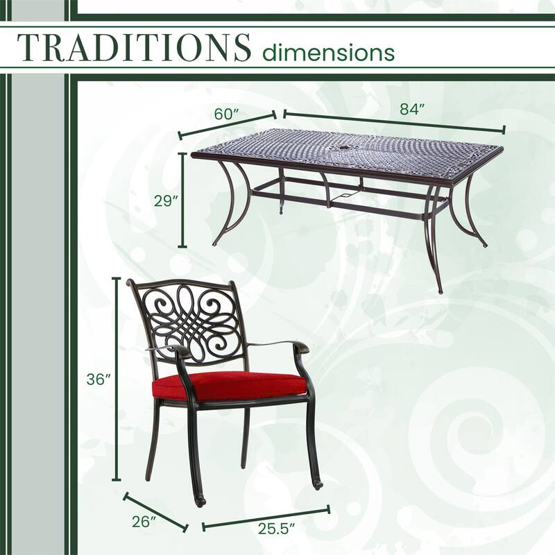 Hanover Traditions 11-Piece Dining Set in Red with Ten Stationary Dining Chairs and an Extra-Long Dining Table