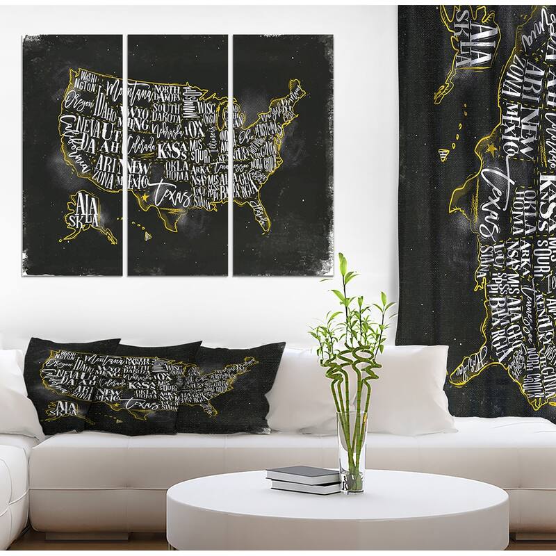 Designart "United States Chalk Yellow Vintage Map" Maps Print on