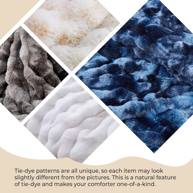 3 Pieces Fluffy Faux Rabbit Fur Comforter Set, Plush Fuzzy Bedding Set for Winter
