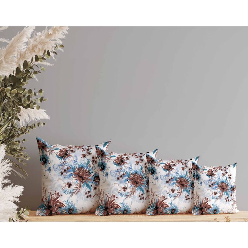 Delightful Wildflowers Faux Suede Reversible Throw Pillow White and Blue